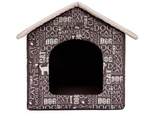 HobbyDog Hundehütte Hundebett Tierbett Katzenbett - Standard - 70 x 63 x 60 cm [Größe: R5] - Braun mit Text