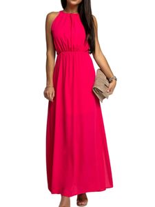 Damen Ärmellos Long Dress Party Split GnadeKleider Crew Neck Summer Beach Sunddress Rot,Größe:M