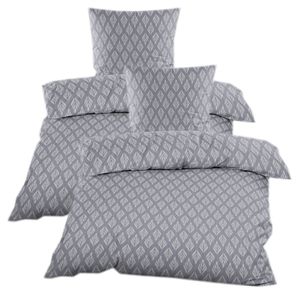 Seersucker Bettwäsche 4 tlg. 135 x 200 mit Reißverschluss Bettgarnitur Sommerbettwäsche Blau Silber Ornamente Muster