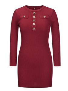 Damen Strickkleider Langarm Kurzkleid Feiertags Rund-Ausschnitt Mini Kleider lässig Solid Farbe, Farbe:Bordeaux, Größe:Xl