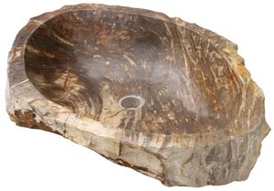 Massives Fossiles Holz Aufsatz-Waschbecken, Waschschale, Naturstein Handwaschbecken - Modell 10, Creme-weiß, FossilesHolz, 15*66*50 cm, Waschtische & Waschbecken