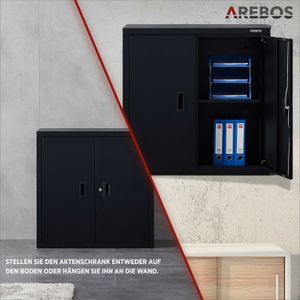 AREBOS skříň na dokumenty, kancelářská skříň, skříně na dokumenty, 180 x 40 x 90 cm, 4 dveře, se 4 výškově nastavitelnými policemi, s cylindrickým zámkem, černá barva