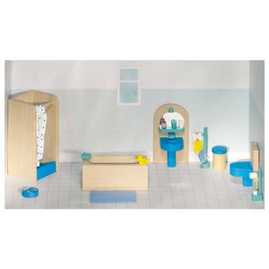 goki 51903 Puppenmöbel Badezimmer, blau/natur (1 Set)