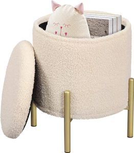 EUGAD Sitzhocker mit Stauraum, faltbar, Metallbeinen, aus Teddyfleece, Beige EUGAD Sitzhocker mit Stauraum, faltbar, Metallbeinen, aus Teddyfleece, Beige