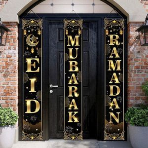 3er/Set Eid Mubarak Al Fitr Vorhang Kreative Dekorationen Ramadan Türvorhänge Deko (Schwarz)