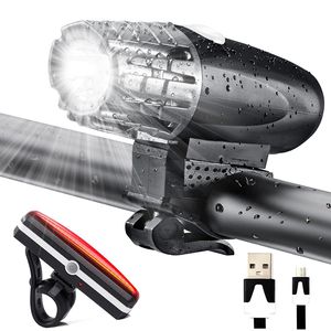 USB Fahrradlicht Set, Wiederaufladbare LED Fahrradlichter Fahrradlampe Set, Superheller Vorne Fahrradbeleuchtung Wasserdicht