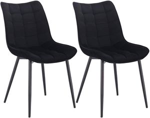 WOLTU Esszimmerstühle 2er-Set, Polsterstuhl mit Rückenlehne, bis 120 kg belastbar, Sitzfläche aus Samt, Metallbeine, Schwarz