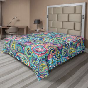 ABAKUHAUS Paisley Bettlaken, Traditionell Blattartig Paisley Elemente Mit Orientalisch Motiv Im Stoffmuster, weiches bequemes oberes Bettlaken für ein dekoratives Bett 1 Stück 266 cm x 260 cm, Mehrfarbig