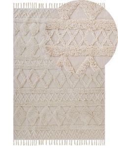 BELIANI Teppich Beige Baumwolle Rechteckig 160 x 230 cm Geometrisches Muster Fransen Getuftet Skandinavisch Kurzhaar Kurzflor Wohn- und Schlafzimmer