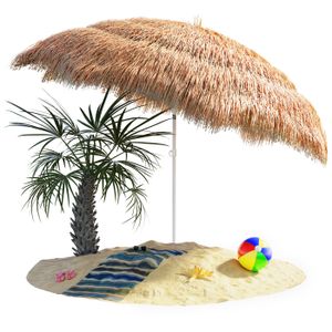 Kingsleeve Sonnenschirm Hawaii Ø 160 cm UV Schutz 30+ Neigbar Höhenverstellbar Wasserabweisend Erdspieß Mehrfarbig Bastschirm Hawaiischirm Strandschirm Strandsonnenschirm, Farbe:natur - nature - campagne