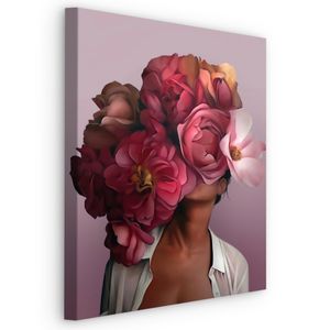 Leinwand Bild CANVAS Kunstdruck (B) 70 cm x (H) 100 cm GESICHT Frau rosa Blumen Malarei Abstraktion