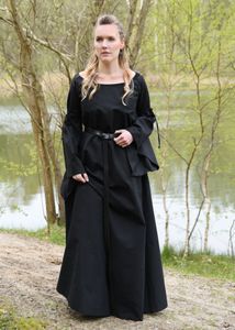 Battle-Merchant Mittelalterkleid Unterkleid Burglinde mit Trompetenärmeln, schwarz - Gothic Wikinger Kleid Kostüm Größe: L