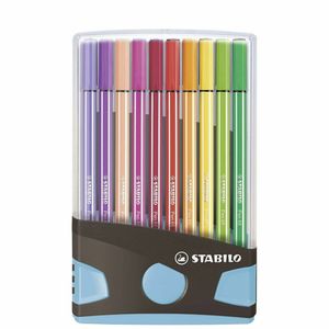 Premium-Filzstift - STABILO Pen 68 Colorparade - 20er Tischset in anthrazit/hellblau - mit 20 verschiedenen Farben