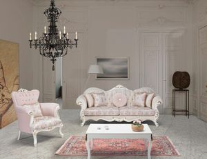 Casa Padrino Luxus Barock Wohnzimmer Set Rosa / Weiß / Gold - 2 Sofas & 2 Sessel & 1 Couchtisch - Wohnzimmer Möbel im Barockstil - Edel & Prunkvoll