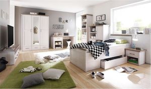 Jugendzimmer Komplett Set 7-tlg. LUND-78, Landhausstil, Pinie weiß Nb./Trüffel Eiche Nb. Jugendzimmer Komplett Set 7-tlg. LUND-78, Landhausstil, Pinie weiß Nb./Trüffel Eiche Nb.