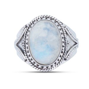 Ring MEKANU aus 925er Sterling Silber, Ringgröße:52, Stein:Regenbogen Mondstein
