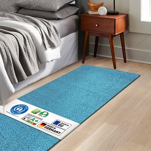Shaggy-Bettvorleger Barcelona verschiedene Farben & Größen Flauschiger Teppichläufer Blau 66x160 cm
