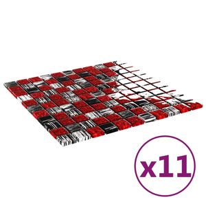 vidaXL Mozaikové dlaždice 11 ks čierno-červené 30x30 cm sklo