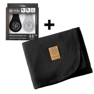 Cloby Bundle aus Leather Clips + Globy Sun Protection Blanket, Cloby Farben:Midnight Black, Cloby Clip:Black/Grey Reflective