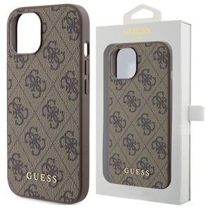 Guess hard silikonový obal iPhone 15 PRO 6.1" brown 4G Metal Gold Logo