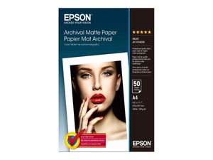 Epson Archival Matte Paper - Papier, matt - A4 (210 x 297 mm) - 192 g/m2 - 50 Blatt - für Epson L130, L220, L310, L365, L565| Expression Home XP-320, 420, 424| SureColor P600