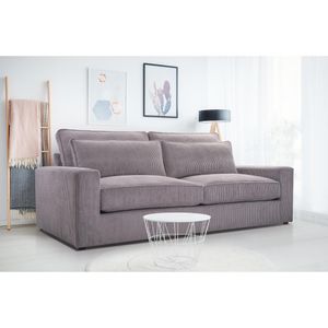 Sofa Como 221 cm Polstersofa aus Velours im modernes Stil Wellenfedern Wohnzimmer Couch, Stoff: lincoln 86 - grau