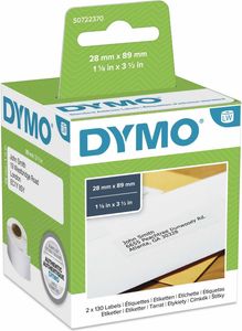 DYMO LabelWriter Address - Permanentné lepidlo - biela - rolka (8,9 cm x 2,8 m) 260 štítkov (2 rolky x 130) Adresné štítky - pre DYMO LabelWriter 310, 315, 320, 330, 400, 450, 4XL, SE450, Wireless