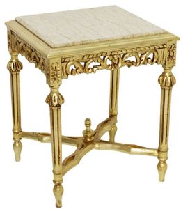 Casa Padrino Barock Beistelltisch Gold / Cremefarben - Handgefertigter Massivholz Tisch mit Marmorplatte - Barock Wohnzimmer Möbel