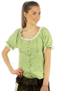 OS Trachten Damen Bluse Kurzarm Trachtenbluse mit Rundhalsausschnitt Viwod, Größe:48, Farbe:giftgrün