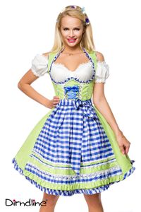 Dirndline Damen Unterbrustdirndl mit Karoschürze Oktoberfest Trachtenkleid Partykleid Fasching Karneval, Größe:XL, Farbe:grün/blau/weiß