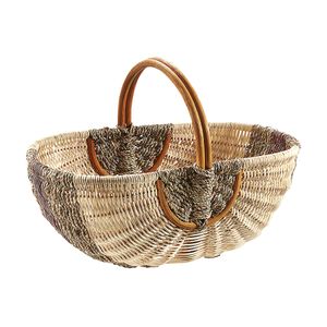Kobolo Henkelkorb Bügelkorb Einkaufskorb geflochten Rattankorb natur - braunem Seegras - Shopper Tasche Tragekorb Griff Tragetasche Picknick carry bag