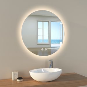 EMKE LED Badezimmerspiegel Badspiegel mit Beleuchtung Rund 70cm 3 Lichtfarben Dimmbar Lichtspiegel mit Touchschalter Energiesparend LED Spiegel