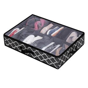 Unterbettbox Ordnungsboxen mit 12 Speicherfächer | Unterbettkommode aus Vliesstoff | Schuhe Unterbettbox Aufbewahrung (Schwarz)