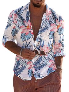 Männer Revers Hals Tops Strand biegen Kragen T-Shirt Hawaiian Blumendruck T-Shirt ab,Farbe:Blume,Größe:Xl