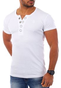 Young & Rich Herren Uni feinripp T-Shirt mit Knopfleiste big buttons große Knöpfe 1872, Grösse:3XL, Farbe:Weiß