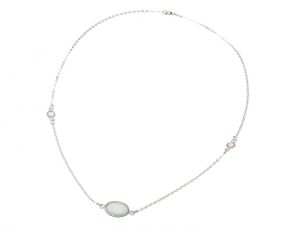 Gemshine - Damen - Halskette - 925 Silber - Chalcedon - Mondstein - Meeresgrün - Weiss - 45 cm