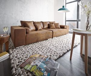 XXL-Couch Marbeya Braun 285x115 cm Antik Optik mit Kissen Bigsofa