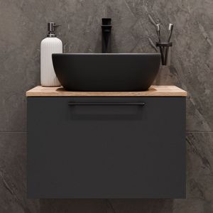 Waschtischunterschrank Astra 60cm mit Waschbecken Schwarz