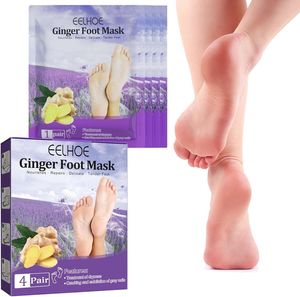 4 Paar Fußmaske, Ingwer Fuß Peeling Maske, Peeling Socken, Schwielen und abgestorbene Haut Entferner, Fußpflege, Gesichtsmaske