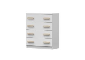 Kommode Sideboards Highboard für das Kinderzimmer 80cm Weiß/Weiß mit 4 Schubladen und sonoma Griffe Jonas 02