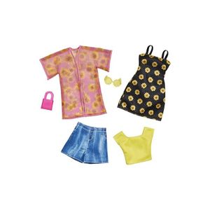 Mattel GWF04, HBV71 - Barbie Fashions 2er-Pack - Sunflower Dress & Jeans Short