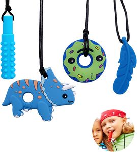 4er-Pack Silikon-Zaunstäbchen für Autisten, Oral Motor Chewy Beißring Kauspielzeug mit verstellbarer Schnalle für Kinder Jungen