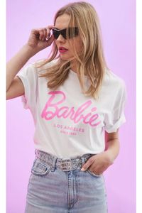 Trendige Damen-Sommeroberteile, Barbie-Bedrucktes Oversize-T-Shirt, Modische Bluse, Lässige, Lockere Passform, Kurzärmeliges Hemd Weiß 1 Stück - Größe XL