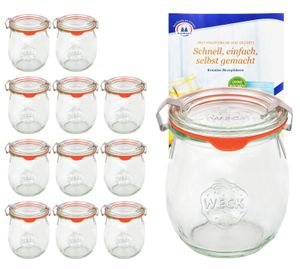 12er Set Weck Gläser 220 ml Tulpengläser mit 12 Glasdeckeln, 12 Einkochringen und 24 Klammern