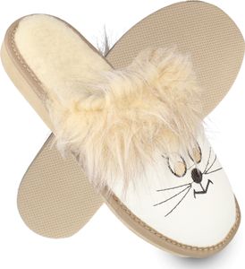 filsko® Kotka - Hausschuhe Damen 36 bis 41 Katzengesicht Rindsleder weiß