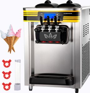 SucceBuy Komerční zmrzlinovač, 22-30L/H, 2350W, pultový zmrzlinovač, 2x6L zásobník, 2L válec, LCD panel, alarm nedostatku pufování, výrobník mraženého jogurtu pro restaurace, stříbrný