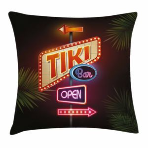 ABAKUHAUS Tiki Bar Kissenbezug, Neon Sign Design, Beidseitiges Digitaldruck mit Reißverschluß Farbfest Pflegeleicht und Waschbar, 60 x 60 cm, Mehrfarbig