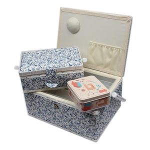 Ackermann Nähkorb 3-teiliges Set "Blumenmuster blau,weiß" mit Zubehör