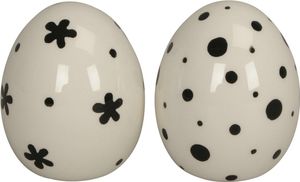 Keramik Ei DOLOMIT 2erSet schwarz/weiss Osterei Ø6,5cm H8,5cm Osterdeko Ostern