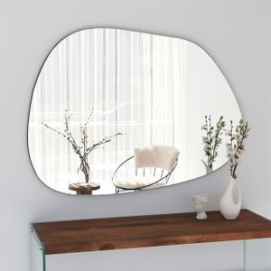 Gozos Moderner Industrial Xabia Spiegel - Wandspiegel mit 2,2 cm hölzerner Unterseite und inklusive Montagematerial - Maße 90 x 70 - Asymmetrischer Spiegel ideal als Dekorationsobjekt